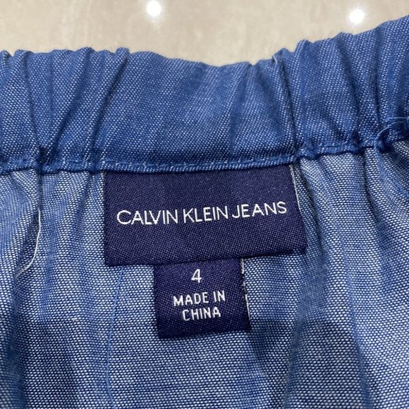 Calvin Klein Jeans Girl White Blue Chambray Off Shoulder Dress Size 4 - Picture 4 of 7